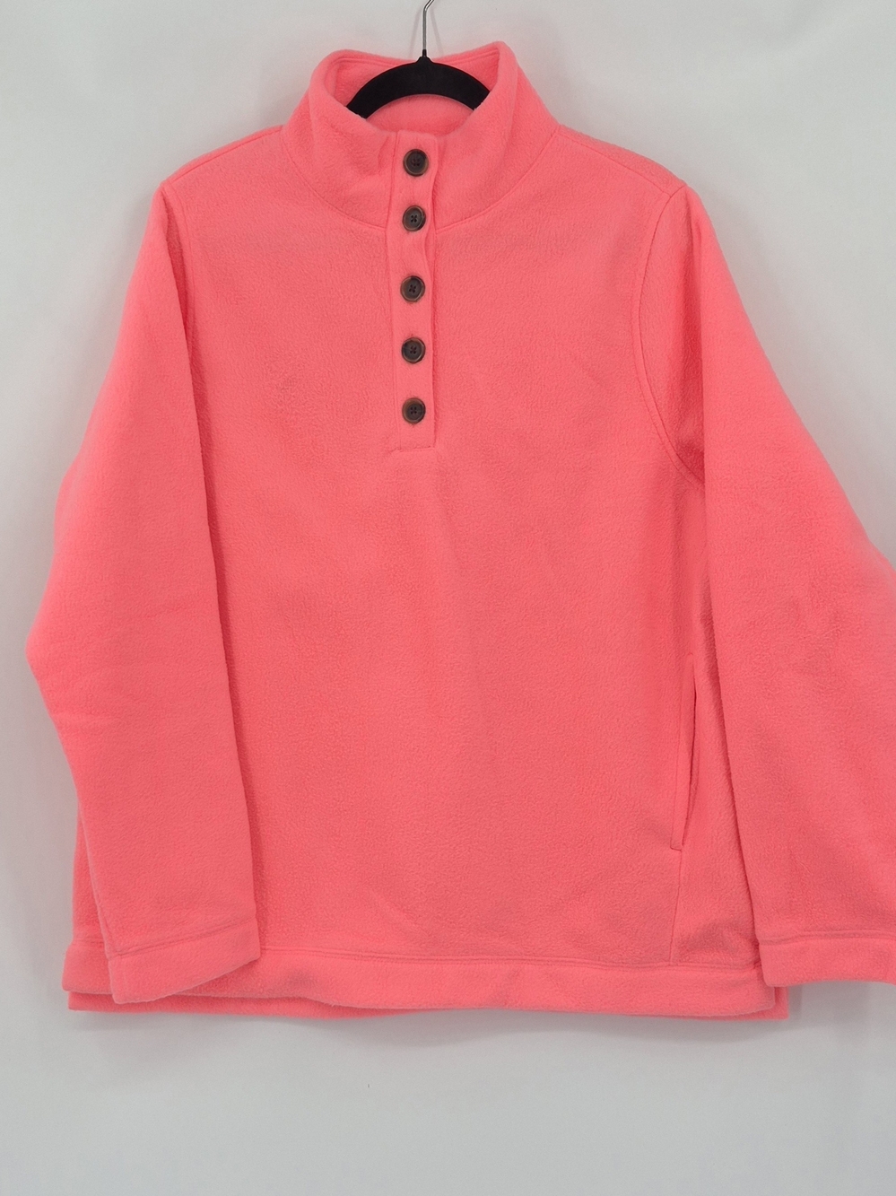 NEW J Crew Bright Coral Pullover Fleece Buttons Women's L Cozy Fall